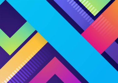 Modern renkli mavi soyut geometrik arkaplan. Kare, üçgen, daire ve geometrik şekilli teknoloji. Vektör soyut grafik tasarım pankart şablonu.