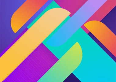 Modern renkli mavi soyut geometrik arkaplan. Kare, üçgen, daire ve geometrik şekilli teknoloji. Vektör soyut grafik tasarım pankart şablonu.