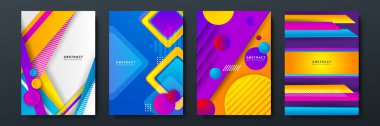 İş broşürü kapağı tasarımı için çizgi dokusu olan soyut geometrik desen arkaplanı. Gradyan Pembe, turuncu, mor, mavi ve yeşil vektör afiş şablonu