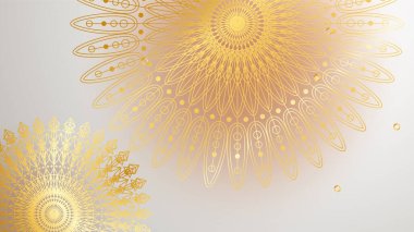 Mandala desenli soyut lüks beyaz ve altın arkaplan