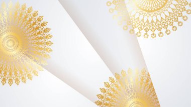 Mandala desenli soyut lüks beyaz ve altın arkaplan