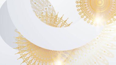 Mandala desenli soyut lüks beyaz ve altın arkaplan
