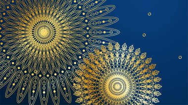 Mandala desenli soyut lüks mavi ve altın arkaplan