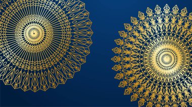 Mandala desenli soyut lüks mavi ve altın arkaplan