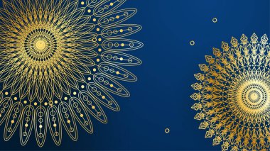 Mandala desenli soyut lüks mavi ve altın arkaplan