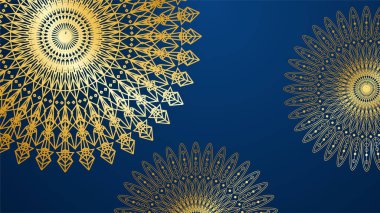 Mandala desenli soyut lüks mavi ve altın arkaplan