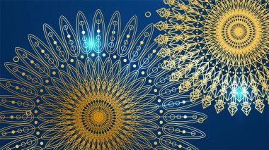Mandala desenli soyut lüks mavi ve altın arkaplan