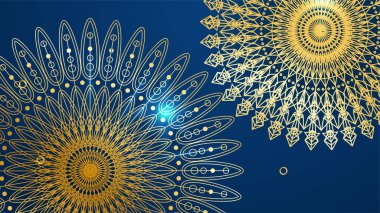 Mandala desenli soyut lüks mavi ve altın arkaplan