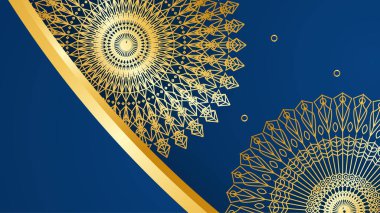 Mandala desenli soyut lüks mavi ve altın arkaplan