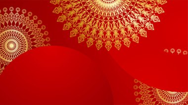 Lüks kırmızı ve mandala desenli altın kaplama. Soyut lüks kırmızı altın arka plan. Modern altın çizgi tasarım şablonu. Zarif geometrik sancak vektör illüstrasyonlu birinci sınıf altın