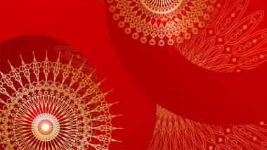 Lüks kırmızı ve mandala desenli altın kaplama. Soyut lüks kırmızı altın arka plan. Modern altın çizgi tasarım şablonu. Zarif geometrik sancak vektör illüstrasyonlu birinci sınıf altın
