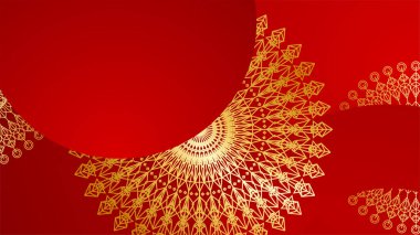 Lüks kırmızı ve mandala desenli altın kaplama. Soyut lüks kırmızı altın arka plan. Modern altın çizgi tasarım şablonu. Zarif geometrik sancak vektör illüstrasyonlu birinci sınıf altın