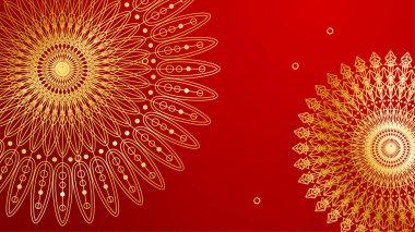 Lüks kırmızı ve mandala desenli altın kaplama. Soyut lüks kırmızı altın arka plan. Modern altın çizgi tasarım şablonu. Zarif geometrik sancak vektör illüstrasyonlu birinci sınıf altın