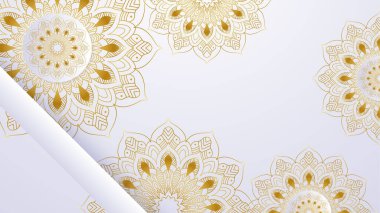 Altın mandala tarzı sanat vektörlü lüks beyaz arabesk arkaplanı