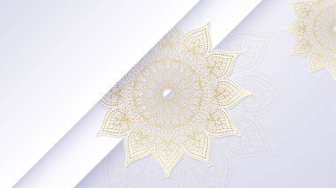 Altın mandala tarzı sanat vektörlü lüks beyaz arabesk arkaplanı