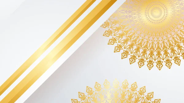 マンダラパターンの抽象的な豪華な白と金の背景 — ストックベクタ