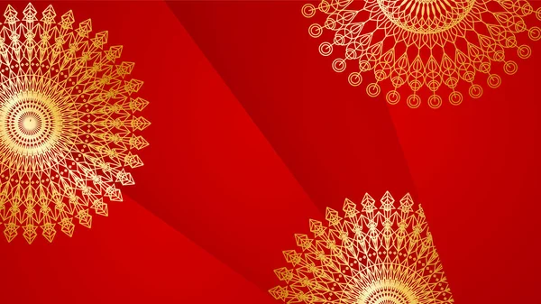 Luxe Abstracte Rode Gouden Achtergrond Met Mandala Patroon Abstracte Luxe — Stockvector