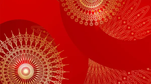 ラグジュアリーな抽象的な赤と金の背景マンダラパターン 抽象的な高級レッドゴールドの背景 現代のゴールデンラインデザインテンプレート エレガントな幾何学的なバナーベクターのイラストとプレミアムゴールド — ストックベクタ
