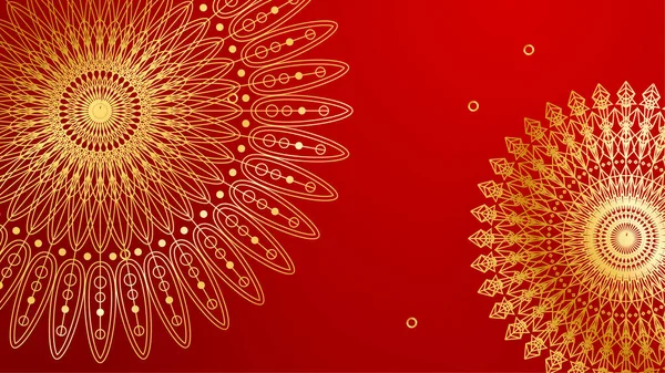 Lüks kırmızı ve mandala desenli altın kaplama. Soyut lüks kırmızı altın arka plan. Modern altın çizgi tasarım şablonu. Zarif geometrik sancak vektör illüstrasyonlu birinci sınıf altın