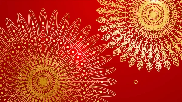 Luxe Abstracte Rode Gouden Achtergrond Met Mandala Patroon Abstracte Luxe — Stockvector
