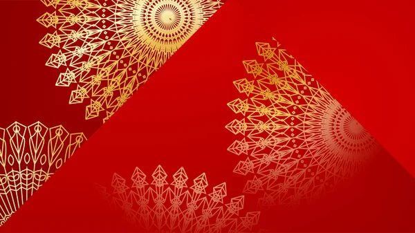 Lüks Kırmızı Mandala Desenli Altın Kaplama Soyut Lüks Kırmızı Altın — Stok Vektör