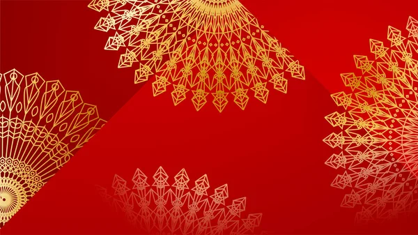 Lüks Kırmızı Mandala Desenli Altın Kaplama Soyut Lüks Kırmızı Altın — Stok Vektör