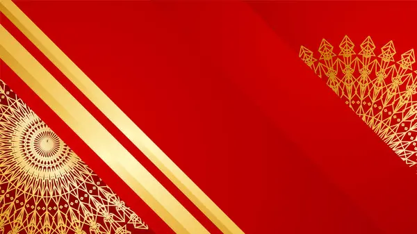 华丽的深红色和金色背景 带有曼陀罗图案 摘要豪华红色金色底色 现代金线设计模板 带有精美几何横幅矢量插图的优质金 — 图库矢量图片