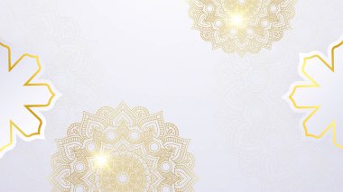 Altın mandala tarzı sanat vektörlü lüks beyaz arabesk arkaplanı