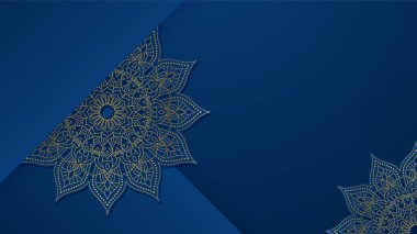 Lüks altın mandala düğün davetiyesi, soyut desenli. Mandala desenli soyut mavi ve altın arkaplan