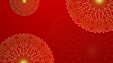 Lüks kırmızı ve altın süslemeli mandala arkaplan Arap İslami model doğu modeli premium vektörü