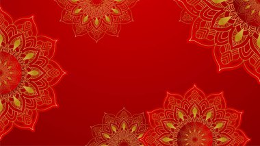 Lüks kırmızı ve mandala desenli altın kaplama. Baskı, poster, kapak, broşür, afiş için dekoratif mandala.