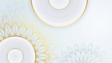 Lüks mandala kraliyet altın arabesk Arap İslami tarzı arka planda. Lüks beyaz ve altın mandala desenli arka plan