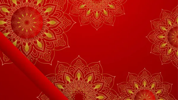 Luxe Rouge Fond Mandala Ornemental Avec Arabe Islamique Modèle Oriental — Image vectorielle