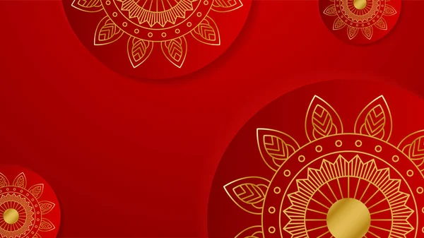Luxe Abstracte Rode Gouden Achtergrond Met Mandala Patroon Decoratieve Mandala — Stockvector