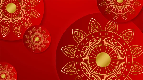 黄金のアラベスク模様のアラビアのイスラムの東の背景様式の結婚式のカード テンプレートのための贅沢な赤い金のマンダラの背景 印刷物 ポスター カバー チラシ バナーのための装飾的なマンダラ — ストックベクタ