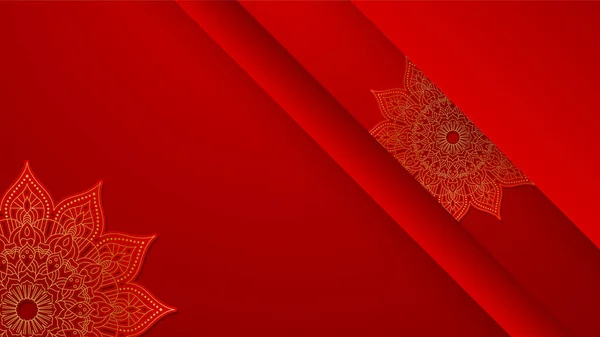 华丽的红色金色曼陀罗背景的婚礼卡片模板与金色阿拉伯样式的阿拉伯伊斯兰东方背景风格 用于印刷 横幅的装饰式曼陀罗 — 图库矢量图片
