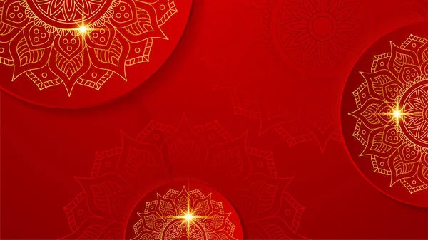 Розкішний Червоний Золотий Мандала Фон Весільних Листівок Золотим Арабським Візерунком — стоковий вектор