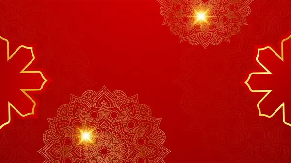 Luxusní Červená Zlatá Mandala Pozadí Pro Svatební Karty Šablony Zlatou — Stockový vektor