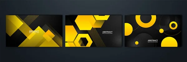 Moderne Zwarte Achtergrond Met Gele Geometrische Vormen Abstracte Technologie Sjabloon — Stockvector
