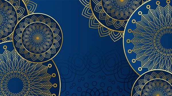 Luxusní Modré Zlaté Pozadí Arabské Mandaly Vzor Luxusní Abstraktní Mandala — Stockový vektor