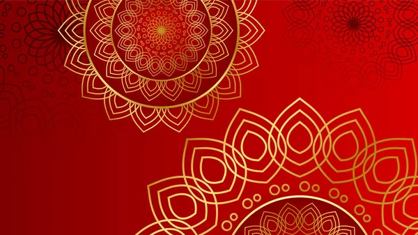 Moderne Luxe Rood Dan Goud Abstracte Achtergrond Met Mandala Patroon — Stockvector