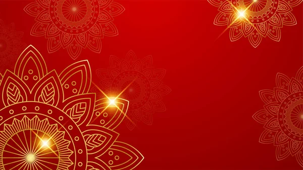 Luxury Red Gold Mandala Background Wedding Card Template Golden Arabesque — Stock Vector