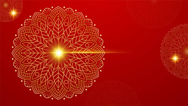 Luxury Red Gold Mandala Background Wedding Card Template Golden Arabesque — Stock Vector