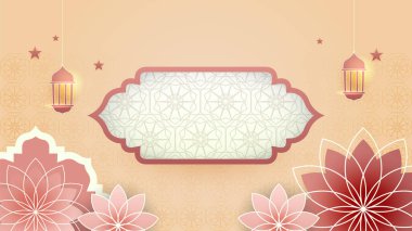 Arap süsleme desenli ve lüks mandala fener dekoratifli İslam ramazanı arkaplanı. İslam tebrik kartı, bayram şablonu, hac, davetiye, kutlama, prim çerçevesi ve cami için tasarlandı.