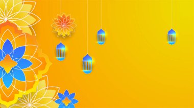 Arap süsleme desenli ve lüks mandala fener dekoratifli İslam ramazanı arkaplanı. İslam tebrik kartı, bayram şablonu, hac, davetiye, kutlama, prim çerçevesi ve cami için tasarlandı.