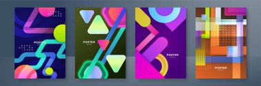 Modern soyut kapaklar seti, minimal kapaklar tasarımı. Renkli geometrik arkaplan, vektör çizimi.