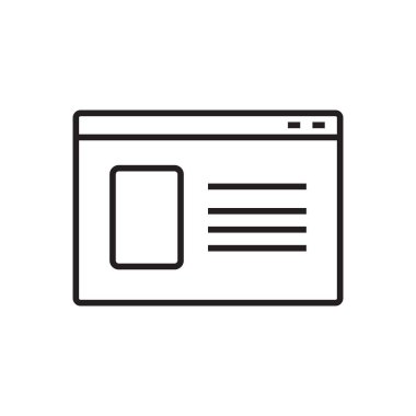 Kara hatlı İniş Sayfası simgesi. İnternet, internet, geliştirme, web sitesi, bilgisayar, arayüz, pazarlama. Vektör illüstrasyonu