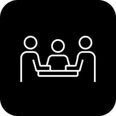 Siyah çizgili iş simgesi ile tanışma. Takım, profesyonel, bilgisayar, konuşma, iş kadını, strateji, online. Vektör illüstrasyonu