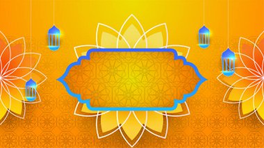 Arap süsleme desenli ve lüks mandala fener dekoratifli İslam ramazanı arkaplanı. İslam tebrik kartı, bayram şablonu, hac, davetiye, kutlama, prim çerçevesi ve cami için tasarlandı.