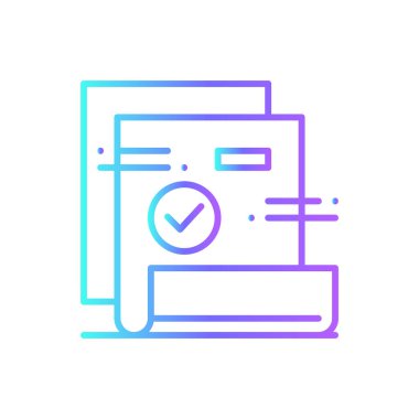 Mavi duoton stili iş simgesini onaylayın. Garanti, onay, sertifika, kalite, onay, doğru, anlaşma. Vektör illüstrasyonu